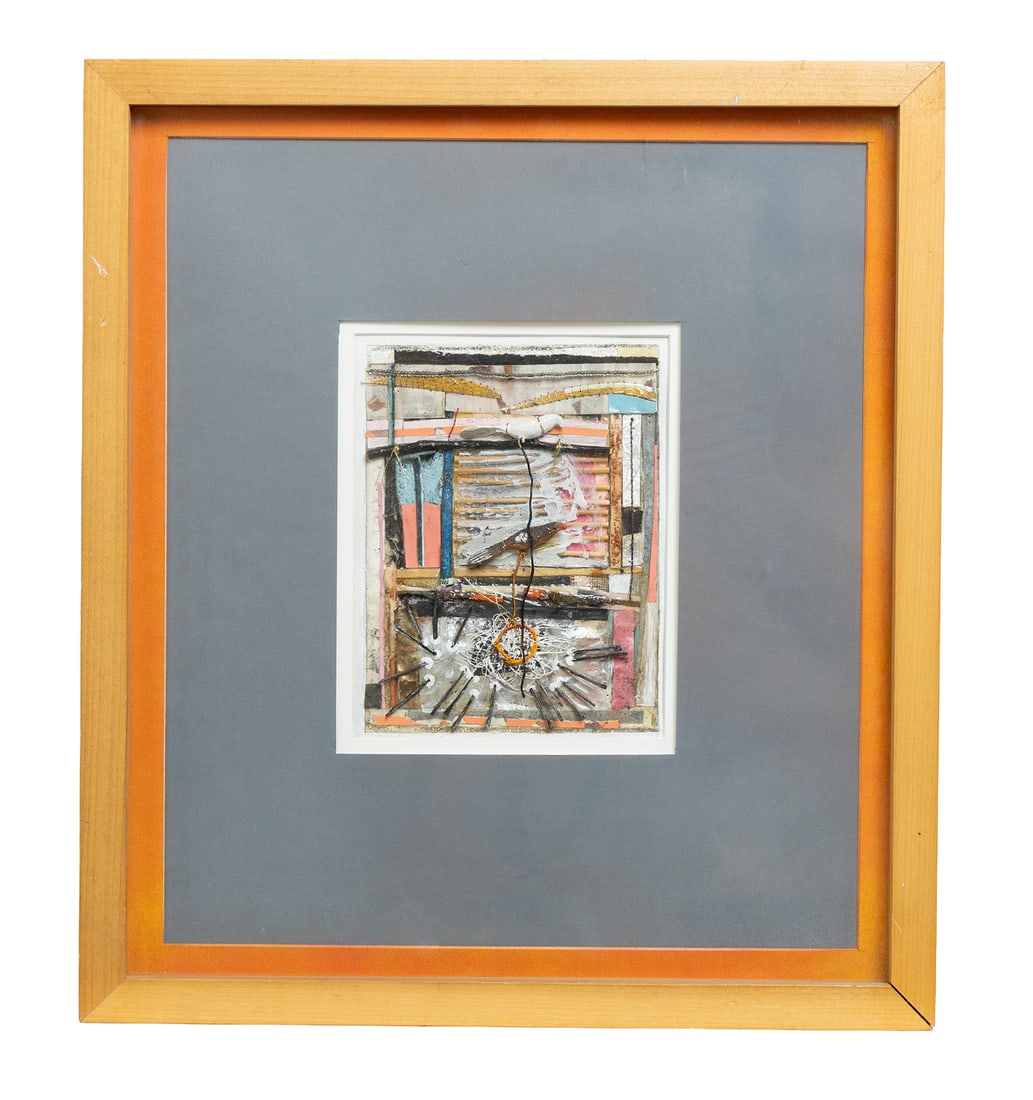 Framed Abstract Mixed-Media Collage with Textured Geometric Composition (1 of 3)