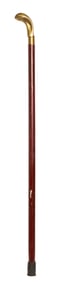 Vintage Brass Snake-Head Walking Cane with Red Wood Shaft
