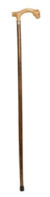 Vintage Bulldog-Head Walking Cane with Carved Handle and Wood Shaft