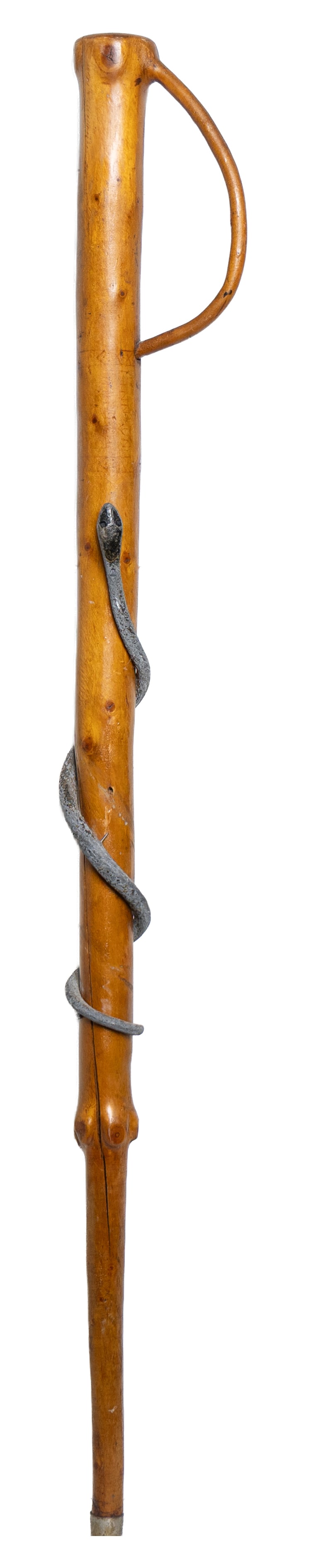 Folk-Art Wooden Walking Stick with Hand-Forged Iron Snake Wrap (1 of 8)