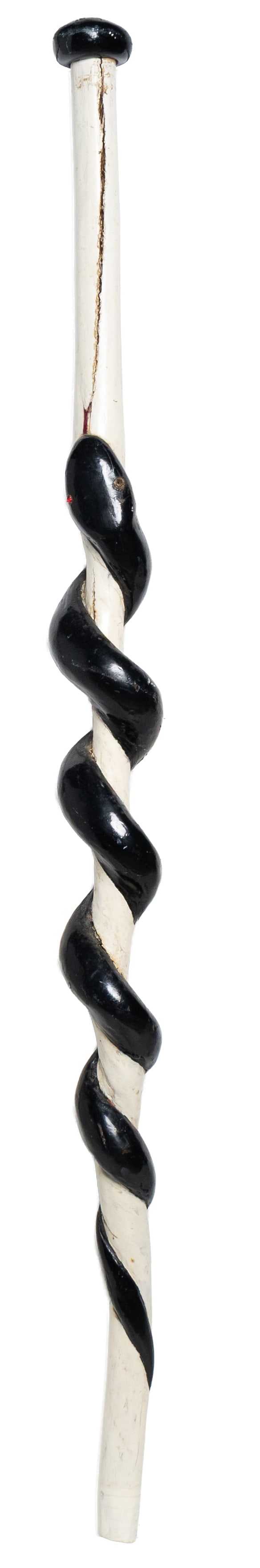 Black-and-White Folk Art Snake Walking Stick with Spiral Carved Design (1 of 8)