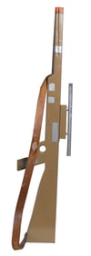 Oversized Folk-Art Painted Wooden Rifle with Faux Metal Slide and Leather Strap