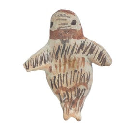 Handmade Painted Clay Figure with Folk-Art Animal-Like Design