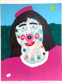 Colorful Folk Art Portrait with Polka-Dot Face and Bright Pink Clothing by Bob Sellers
