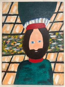 Bearded Man in Green Sweater with Patterned Tile Background by Bob Sellers