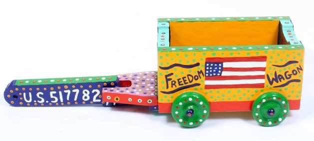 James C. Litz (1948-2009) Hand-Painted Folk Art “Freedom Wagon” Cart Sculpture