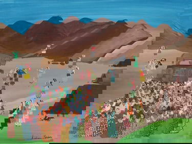 Lillian May Barker (1889-1947)  Folk Art Biblical Scene: The Golden Calf Original Painting