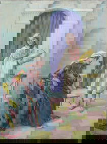 Caleb Arnold Slade (1882-1961) Large Signed Realist Biblical Interior Scene Women Portrait Painting