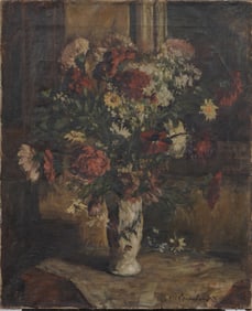 Josip Crnobori (1907-2005) Signed Croatian Impressionist Flower Still Life 1942 Oil Painting
