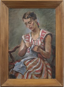 Vintage American Modernist Framed Portrait Oil Painting