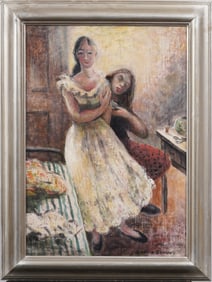 Bettina Somers Signed Vintage American Modernist Interior Scene Framed Portrait Oil Painting