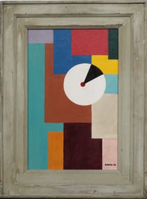 Vintage American School Modernist Signed "Baker 48" Geometric Framed Abstract Oil Painting