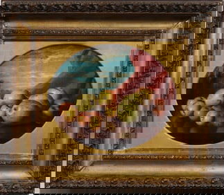 Superbly Painted Antique American Philadelphia School Fruit Still Life Framed Landscape Oil Painting