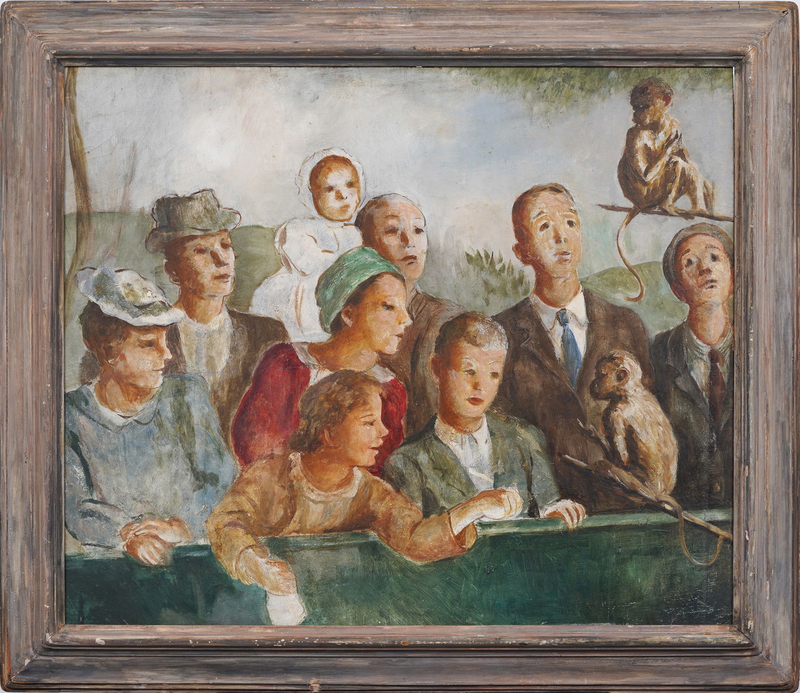 Vintage American Modernist WPA Ashcan School "Day at the Zoo" Framed Oil Painting (1 of 13)