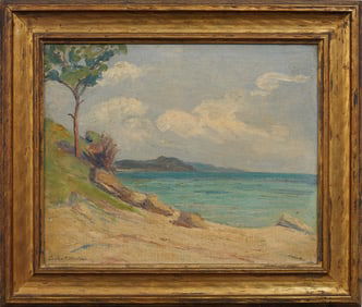 Caroline Valentine Signed Antique American Impressionist Bermuda Beach Scene Framed Oil Painting
