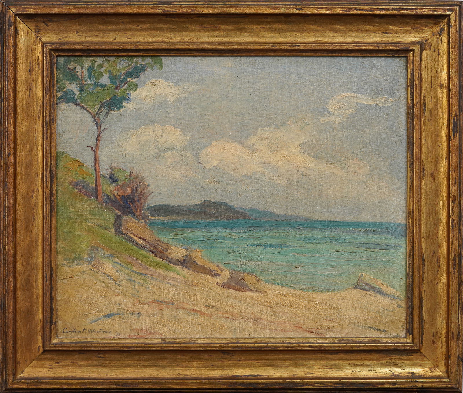 Caroline Valentine Signed Antique American Impressionist Bermuda Beach Scene Framed Oil Painting (1 of 9)