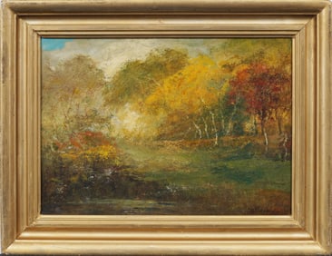 Charles Hetherington (1855-1938) Antique American Impressionist Fall Landscape Oil Painting