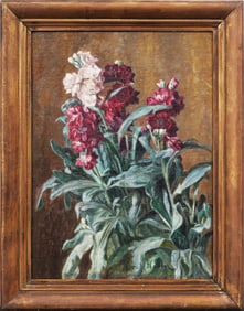 Harald Martin Holm (1866 - 1920) Antique Crimson Flower Still Life Signed Framed Oil Painting