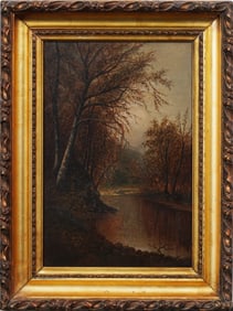 Antique American Hudson River School Giltwood Framed Original Landscape Oil Painting