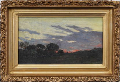 John Mansfield (1849-1933)  Antique Sunset Impressionist Oil Painting Landscape & Gilt Frame