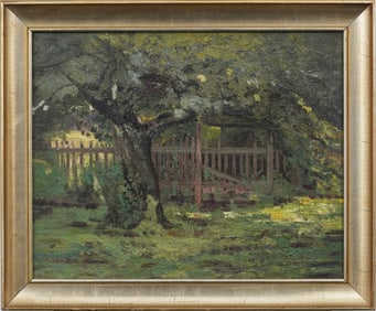 Edith Marian Mann (1882 - 1957) Impressionist Garden Landscape Framed Original Oil Painting