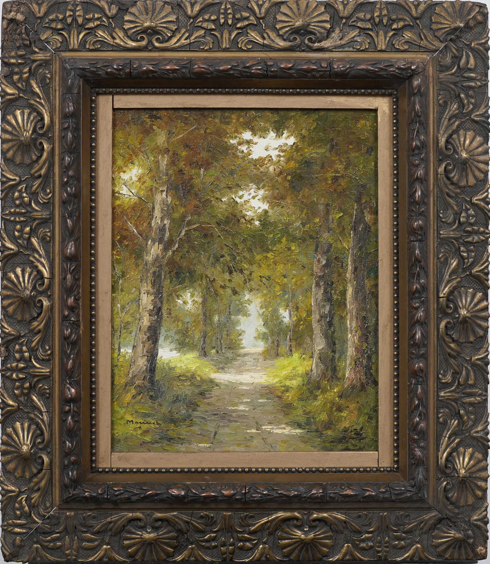 Vintage Signed Woodland Path Scene European Landscape Oil Painting in Ornate Frame (1 of 7)