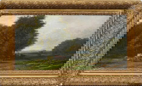 Marie Zelie Guillot (Born 1807) Signed French Landscape Cattle and Shepherd Framed Oil Painting