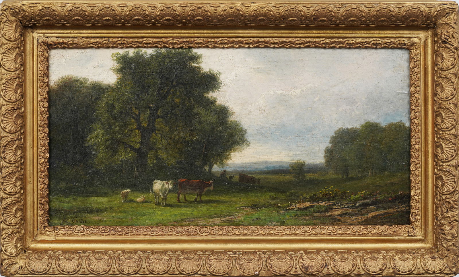 Marie Zelie Guillot (Born 1807) Signed French Landscape Cattle and Shepherd Framed Oil Painting (1 of 7)