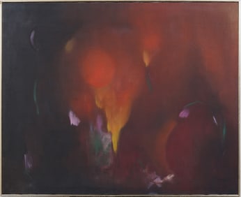 Vintage Abstract Expressionist Large Oil on Canvas Painting Framed and Signed "Maya 66"