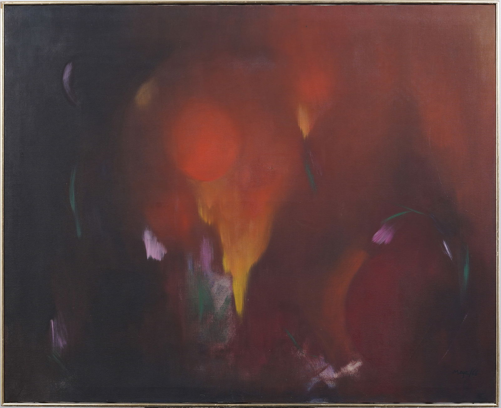 Vintage Abstract Expressionist Large Oil on Canvas Painting Framed and Signed "Maya 66" (1 of 9)