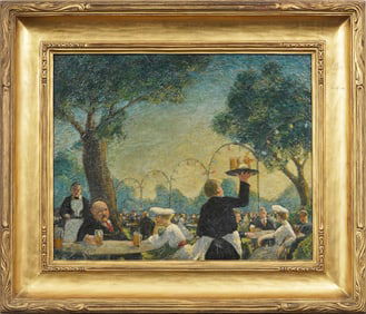ATTR Guy Pene Du Bois (1884-1958) Antique Impressionist Garden Oil Painting Newcomb Macklin Frame