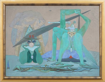 Eugene Arcieri (1914-2005) Large Signed Magic Surreal Abstract Figurative Erotic Abstract Painting