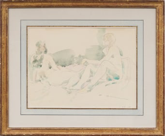 Lois Dodd (b.1927) Signed Vintage American Modernist Watercolor Nude Woman Portrait Painting