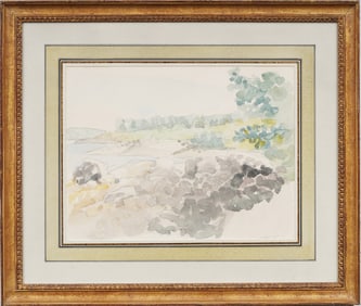 Lois Dodd (b.1927) Signed Vintage American Modernist Watercolor Coastal Landscape Painting