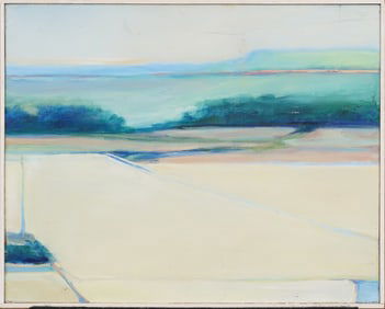 Vintage American Modernist Abstract Landscape MCM Oil Painting