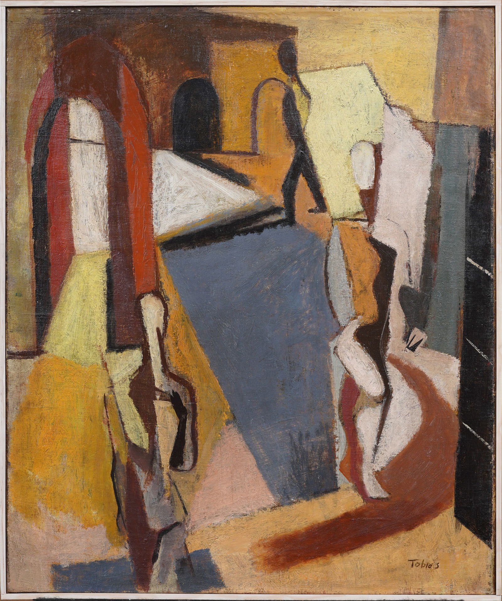 Early American Cubist Interior Scene Figurative Modernist Abstract Signed Framed Oil Painting (1 of 7)