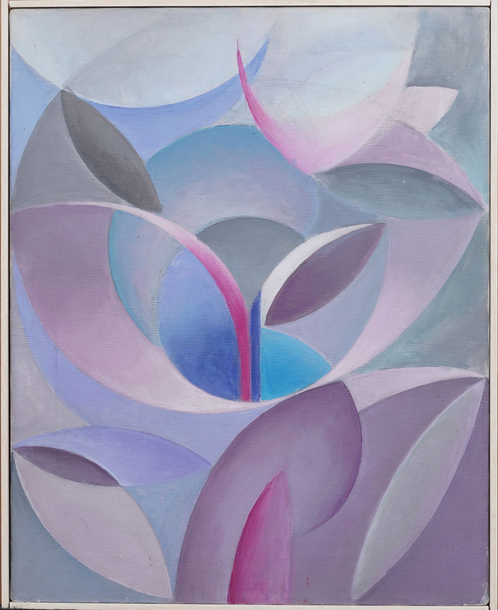 Modernist Geometric Abstract Composition Soft Pastel Palette MCM Framed Oil Painting (1 of 5)