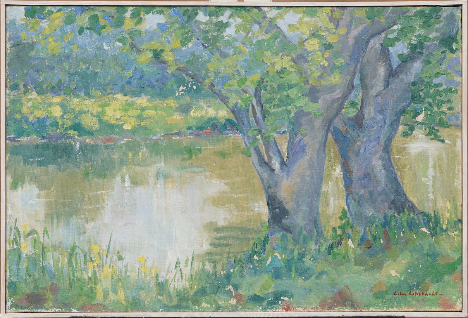 Lola Lenhardt Signed Vintage American Impressionist Framed River Landscape Scene Oil Painting (1 of 7)