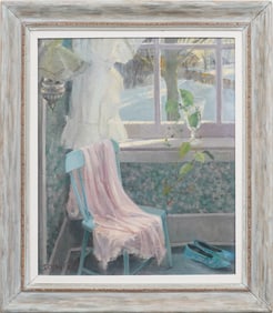 Frances Kratz Schantz (1893 - 1968) Vintage Signed Trompe L'Oeil Winter Interior Scene Oil Painting