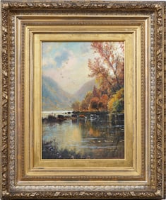 Edmund Darch Lewis (1835 - 1910) Antique American Hudson River School Fall Landscape Oil Painting