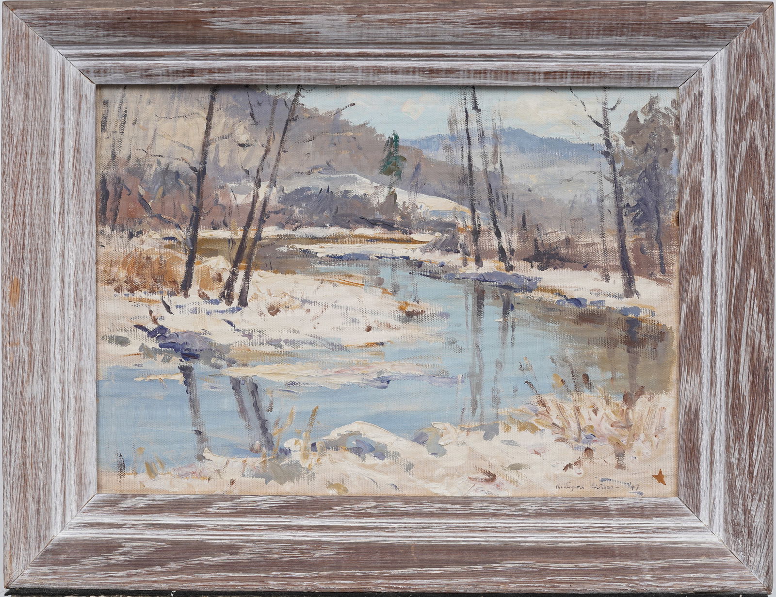 Vintage American Impressionist Rockland County Winter Stream Signed Dated Framed Oil Painting (1 of 6)