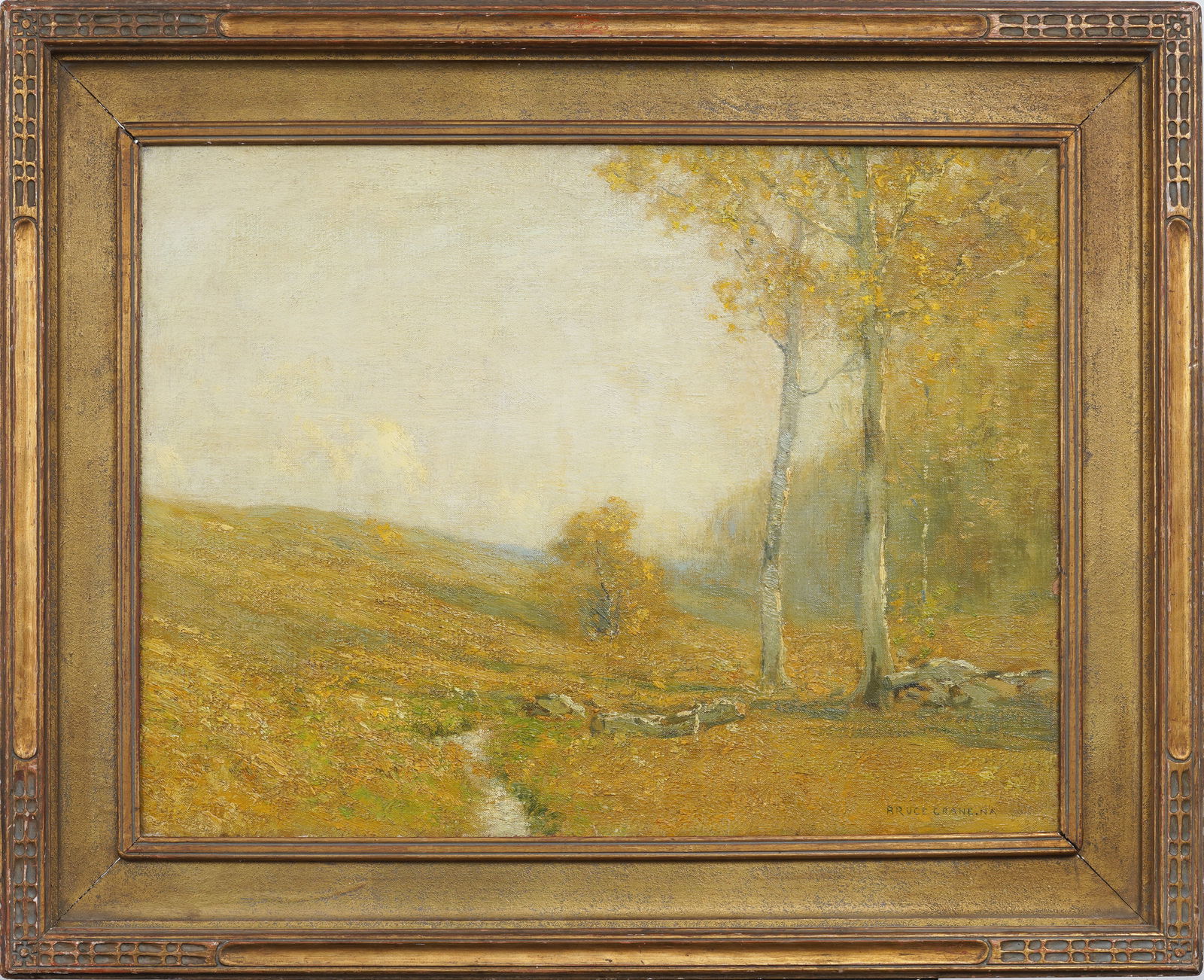 Bruce Crane (1857-1937) Antique Tonalist Autumn Landscape Signed Nicely Framed Oil Painting (1 of 11)