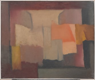 Vintage Mid Century Modern Abstract Expressionist Framed Large Modernist Oil Painting