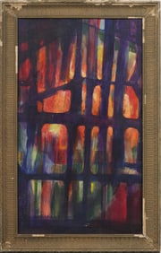 Vintage Abstract Expressionist Oil Painting Vibrant Geometric Color Composition