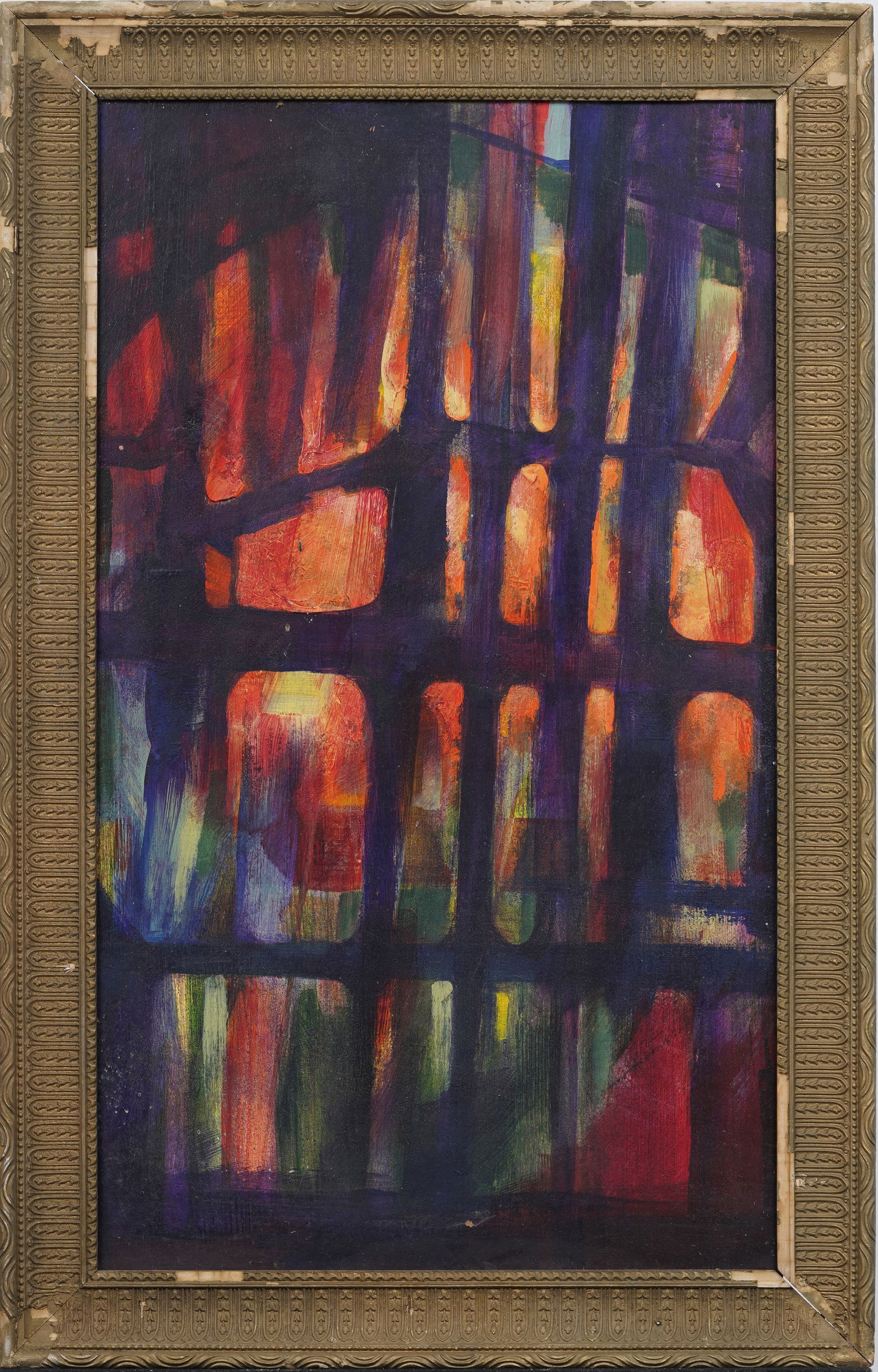 Vintage Abstract Expressionist Oil Painting Vibrant Geometric Color Composition (1 of 6)