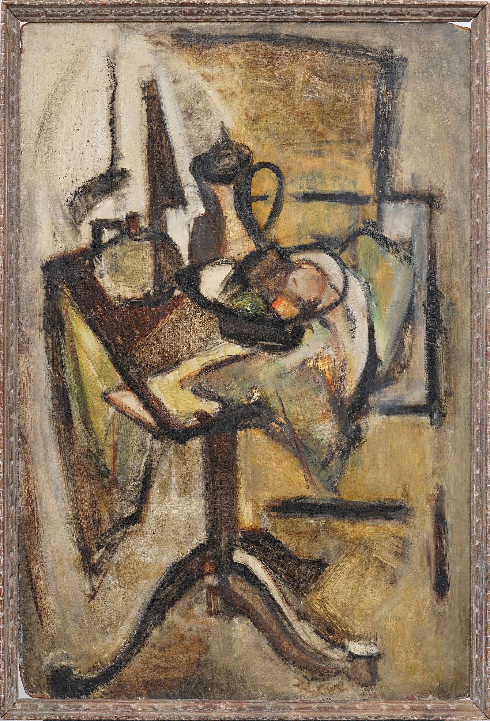 Z. Lowe Signed Vintage American Abstract Modernist Cubist Still life Interior Scene Oil Painting (1 of 7)