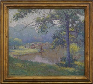 Torey Ross (1875-1966) Important Signed Impressionist Riverside Landscape Framed Oil Painting