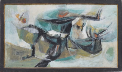 Rita Leff (1907-1979) Large Signed Mid Century Abstract Expressionist Oil Painting on Canvas