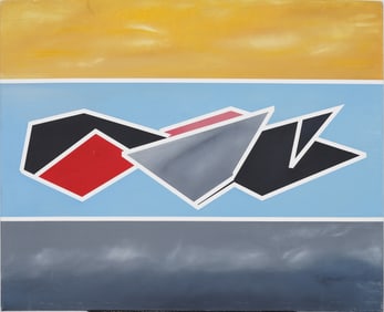 Large Geometric Abstract Modernist Oil Painting on Canvas