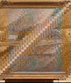 Sam Morse Brown (1903-2001) Impressionist River Landscape Framed Oil Painting Dated 1952